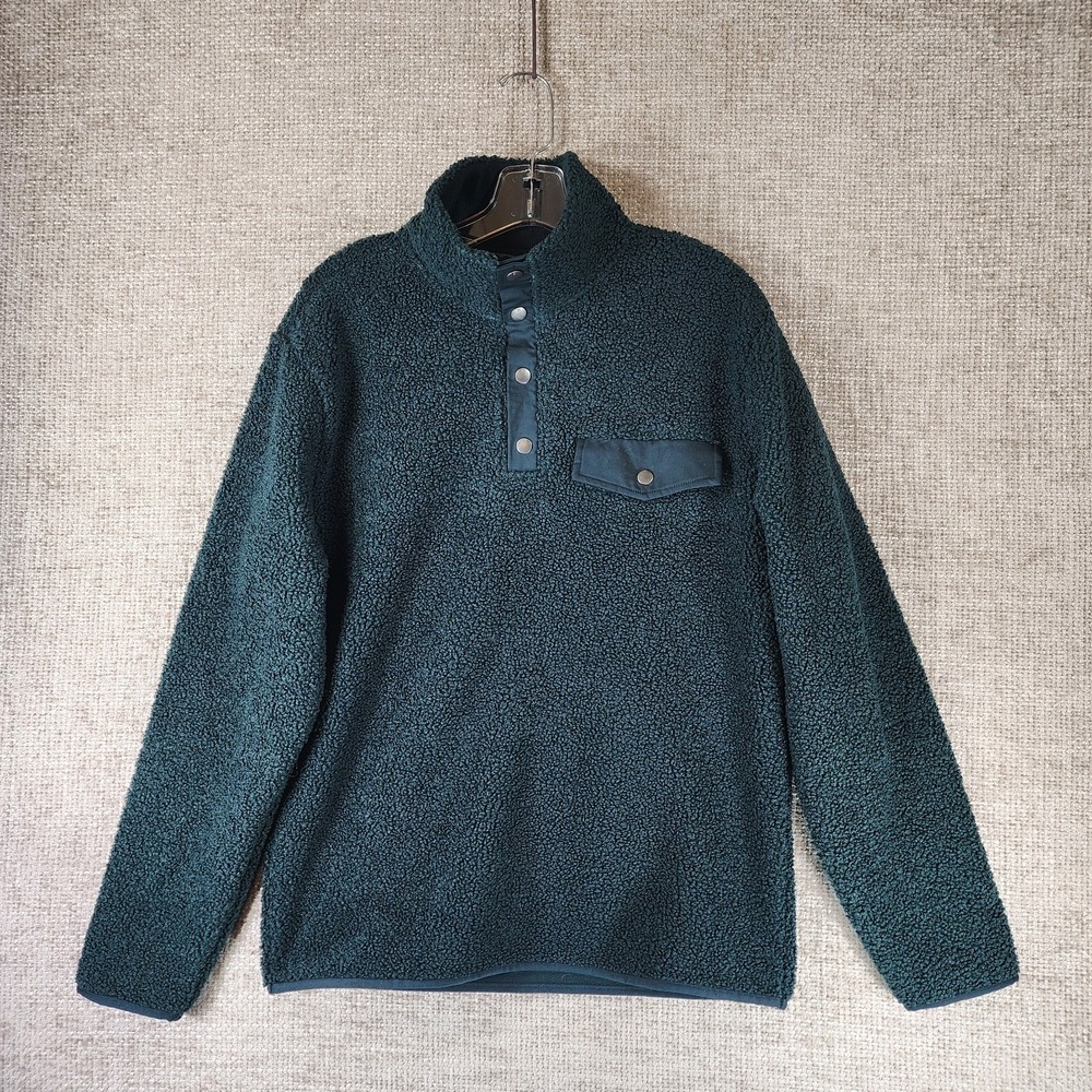 Banana Republic Nubby Sherpa Fleece Pullover 1/4 Snap Mens S Storm Slate NEW